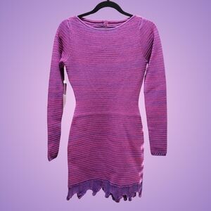 TORN BY RONNY KOBO Erin Crochet Knit Mini Dress Long Sleeve Watermelon Medium